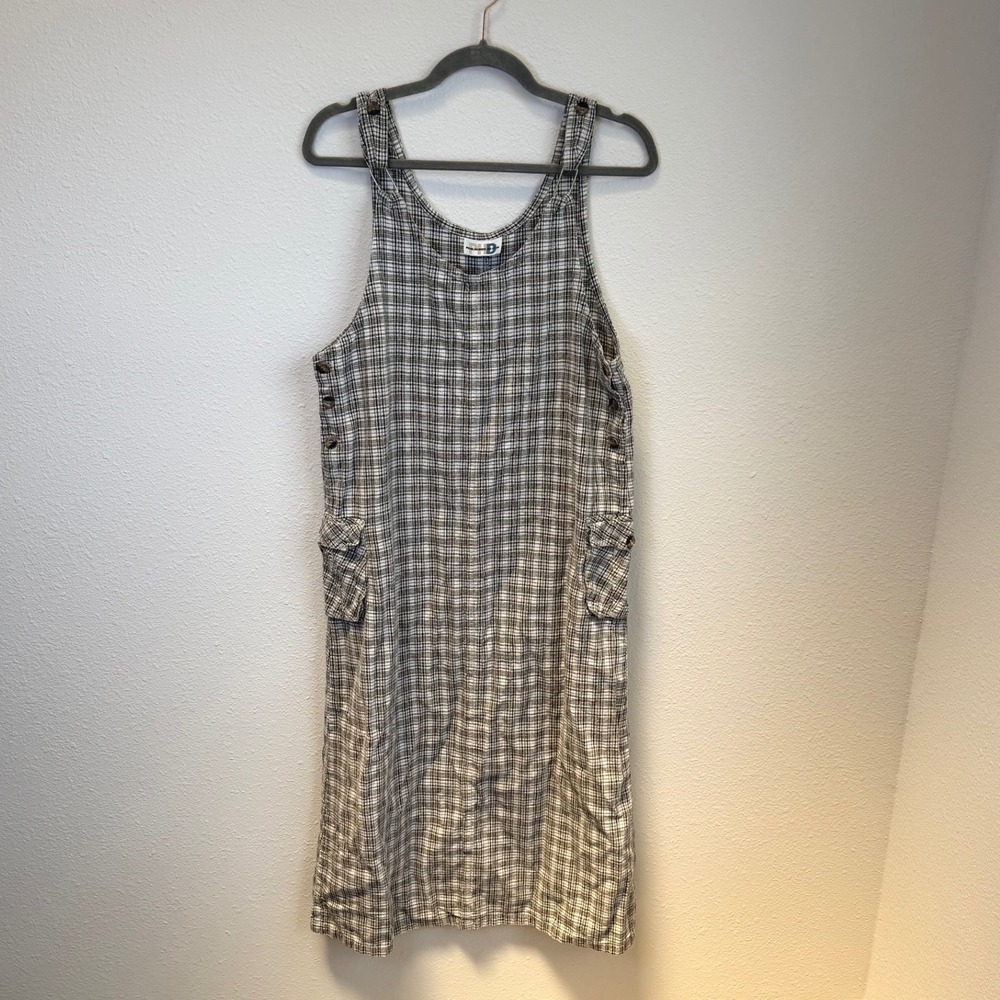 Vintage Plaid Sleeveless Overall Style Dress Womens Medium Retro Granny Cottage